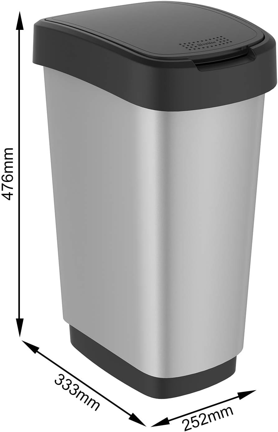 Rotho, Twist, Waste bin 25l with lid, can be used as swing or hinged lid, Plastic (PP) BPA-free, silver metallic - Image 5