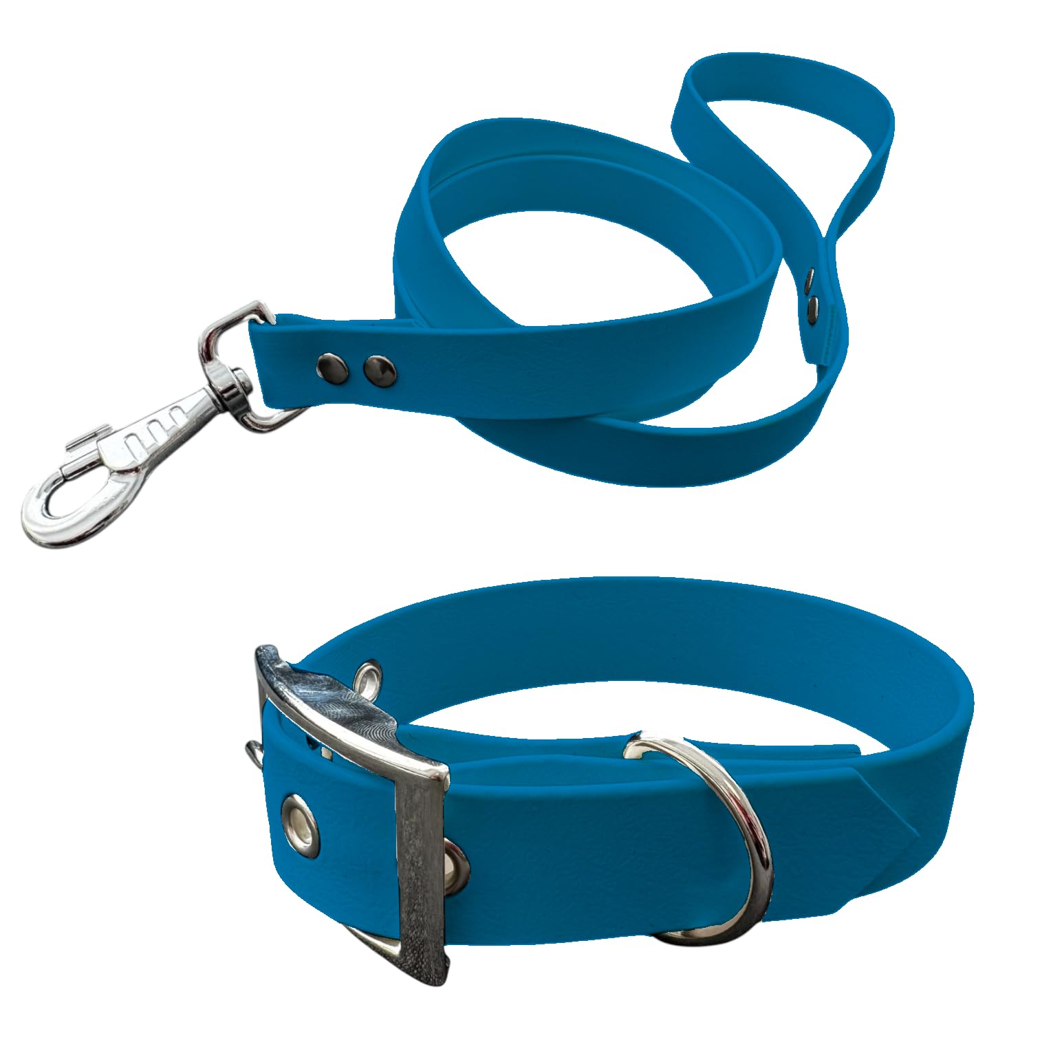 L'Atelier du Fourmilier Dog Collar and Leash in BioThane material, Medium Width (45-55 cm, Blue)