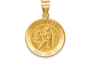 SONIA JEWELS 14k Yellow Gold Catholic Patron Saint Luke Medal Brushed Matte Finish Pendant Charm - 21mm x 19mm