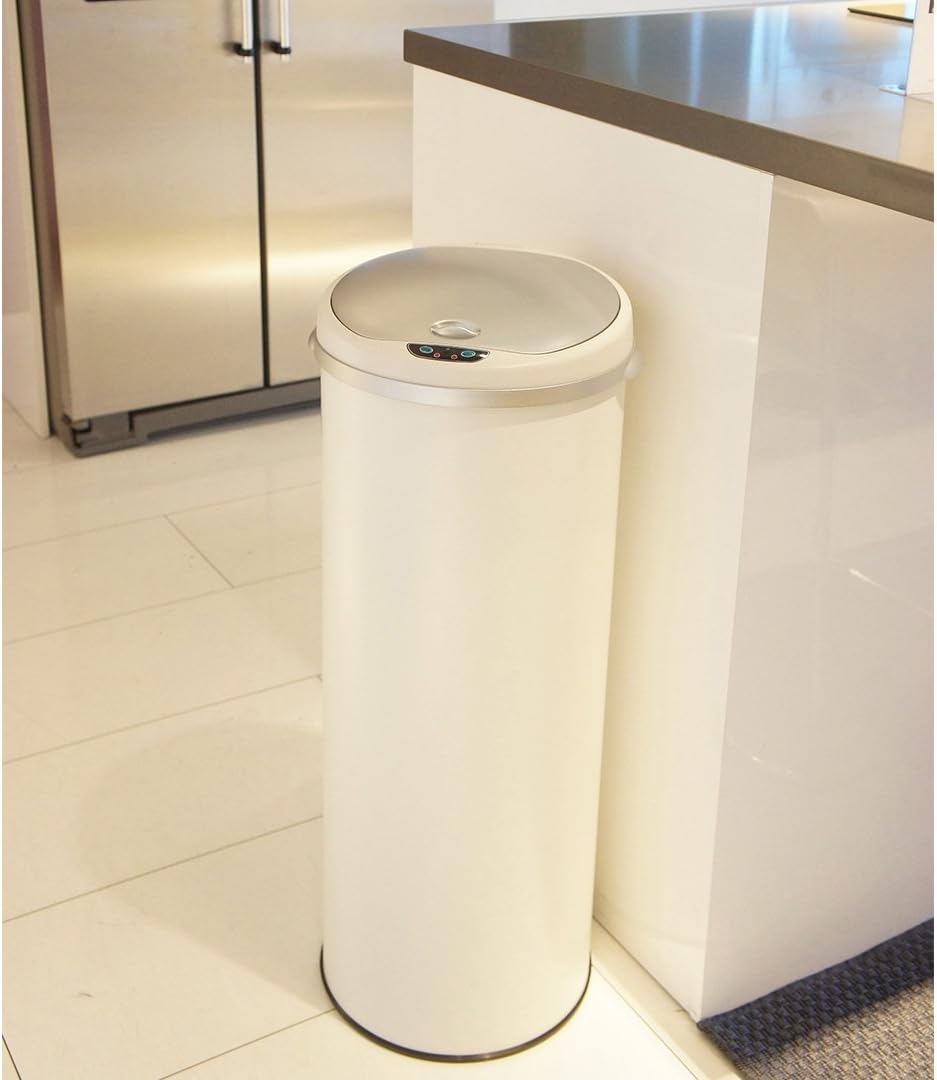 iTouchless 13 Gallon Touchless Sensor Trash Can with Odor Filter System, Round Steel Garbage Bin, Perfect for Home, Kitchen, Office, Alpine White: Home & Kitchen