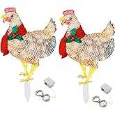 2 PCS Light Up Chicken with Red Scarf Holiday Decoration 16inch Chicken Christmas Decorations Lighted Chicken Pre Lit Xmas Lights for Outside Patio Yard(Not 3D)