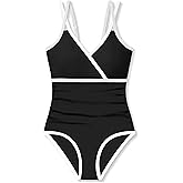 BAVADER Girls Swimsuit One Piece Girls Bathing Suit Modest Ruched Solid Adjustable Straps V Neck Padded Swimwear 9-16y