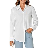 KIFOVEN Women's Button Down Shirt Long Sleeve Collared Office Work Business Blouse Top Solid White X-Large