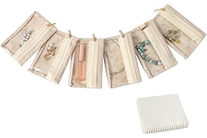 Hoohnnaa Travel Jewelry Pouch Travel Jewelry Organizers Travel Jewelry Bag Storage Set for Women Transparent Storage Bag for Jewelry Small Jewelry Roll Pouch (6 Beige Bag)