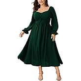SCOMCHIC Women's Plus Size Wedding Guest Cocktail Dresses Fall Sweetheart Neckline Long Sleeve A Line Formal Maxi Dress