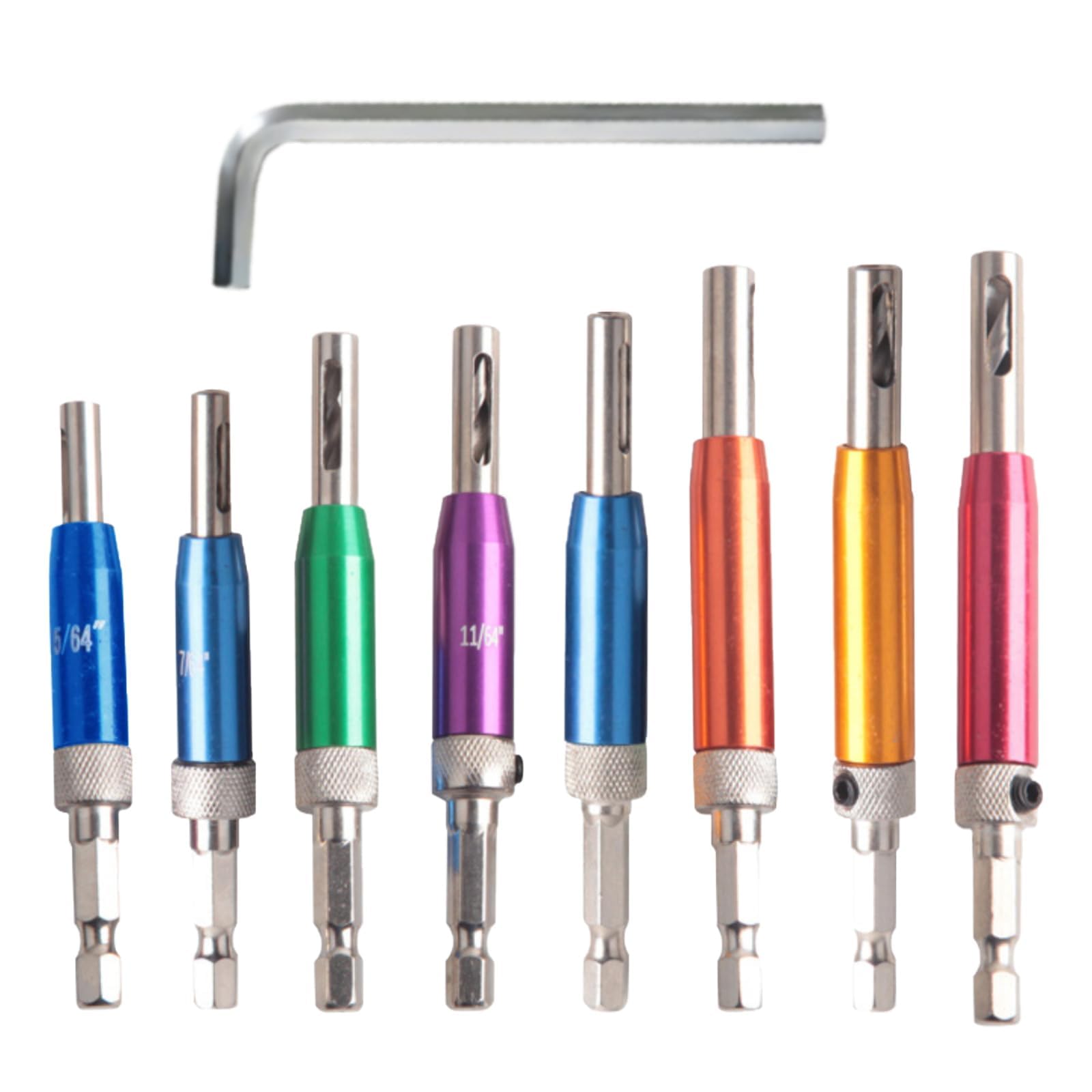 8 Pcs Hinge Drill Bit Set - Self Centering Drill Bit with Hex Key, 5/64”, 7/64”, 9/64”, 11/64”, 5mm, 13/64”, 1/4”
