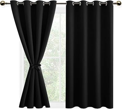 DWCN Blackout Curtains 52x54 2 Panels Iron Tiebacks Thermal Insulated Eyelet