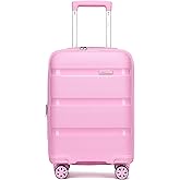 Kono Carry On Luggage 20 Inch Expandable 22x14x9 Airline Approved Hard Shell Travel Trolley 4 Spinner Wheels Lightweight Polypropylene Suitcase with TSA Lock, Pink