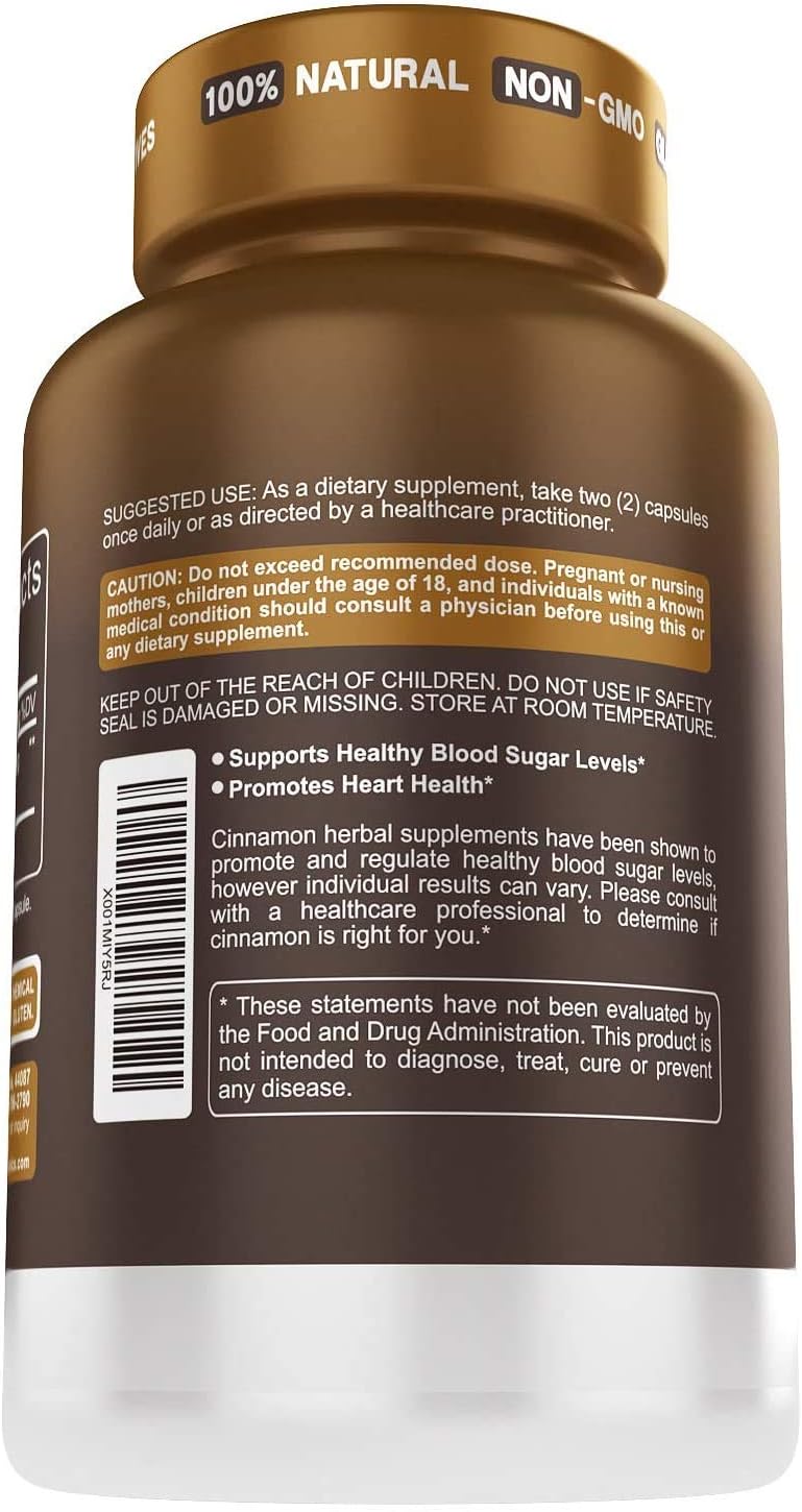 Ceylon Cinnamon Capsules 1500 mg 120 Capsules, True Ceylon Cinnamon, Blood Sugar Levels Support Supplement - Sri Lanka Cinnamon Ceylon Powder Joint Support: Health & Personal Care