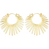 BaubleStar Sunburst-Style Hinged Hoop Earrings for Women | Trendy Statement Textured Huggie Earrings with Radiant Design