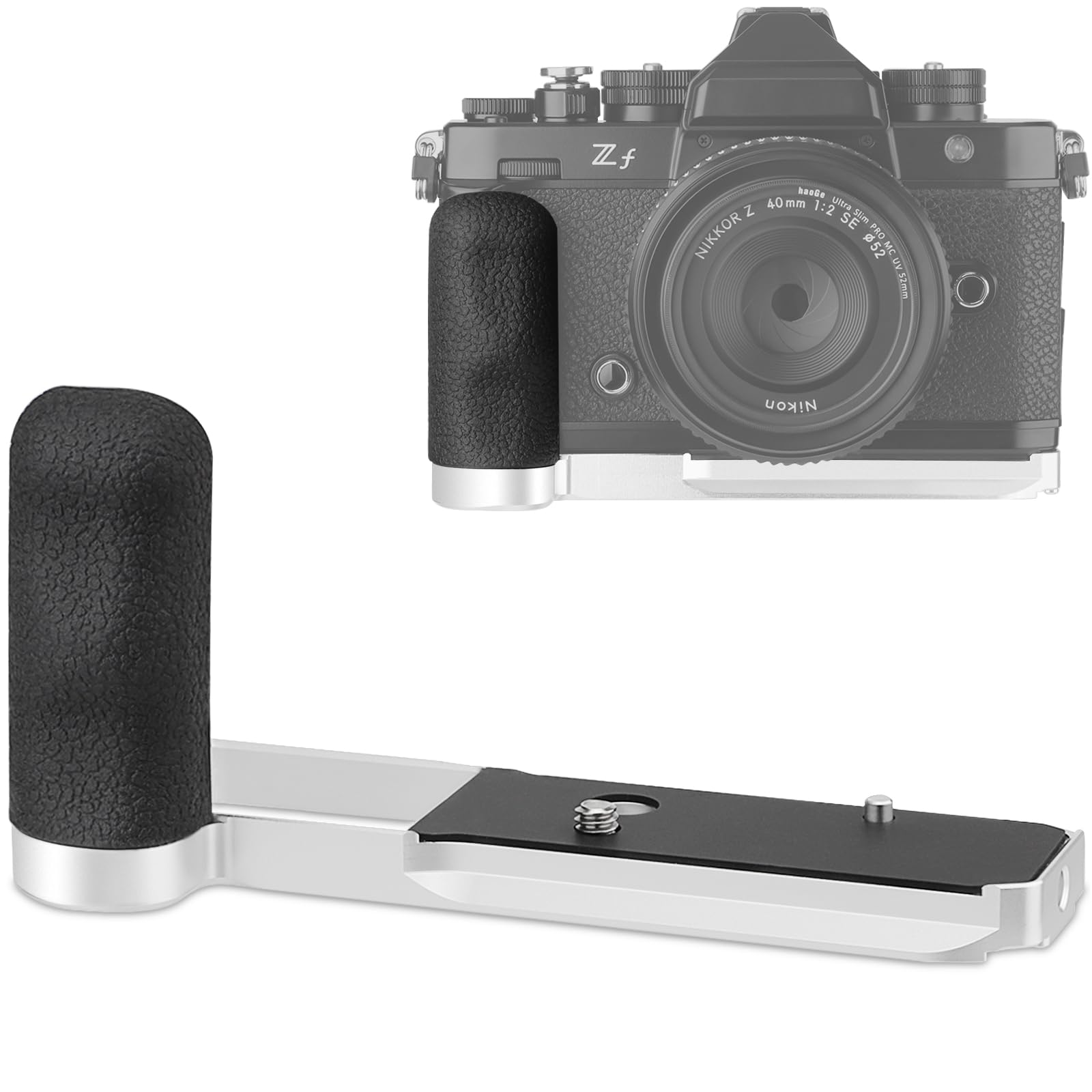 Haoge ZF Handgrip for Nikon ZF Camera With Ergonomic Silicone Side Handle L-Shape Grip MHG-ZFW, Built-in Arca Swiss Type Plate for DJI RS2/RS-C2/RS3/RS3-PRO/RS3,Silver