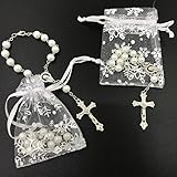 Simplewoo First Communion Gifts Baptism Rosary Party Favors Recuerdos De Bautizo Quinceanera White/SILV Pack of 12pcs