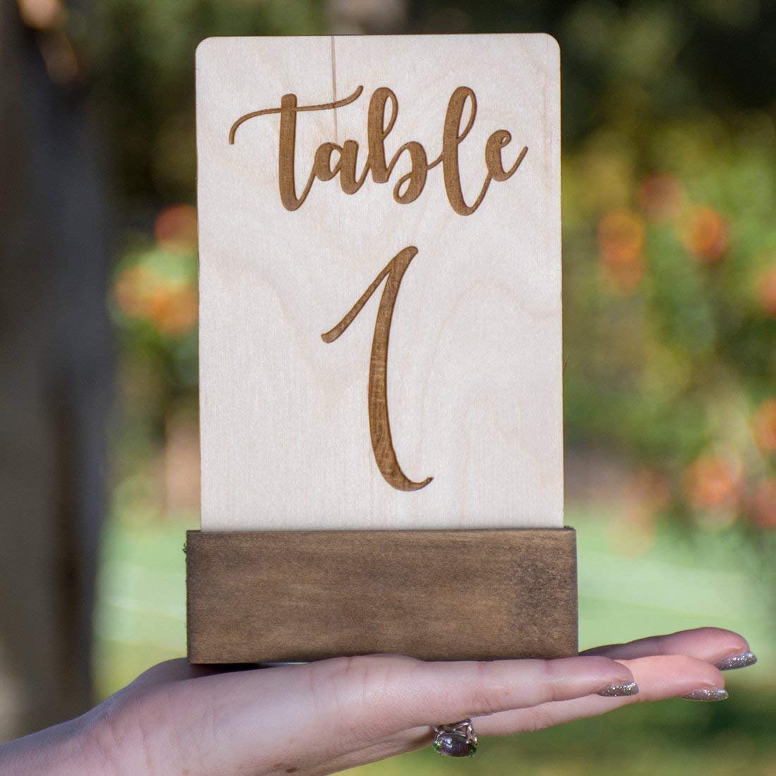 Table Number Wood Engraved With Base Freestanding Handmade