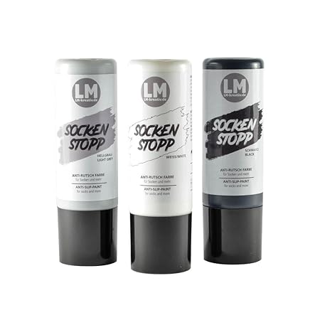 LM-Kreativ Socken Stopp Anti Rutsch Set -Schwarz, Weiß, Grau- 3 TLG. Socken Stopp Anti Rutsch, ABS Antirutsch, Sock Stop Crem