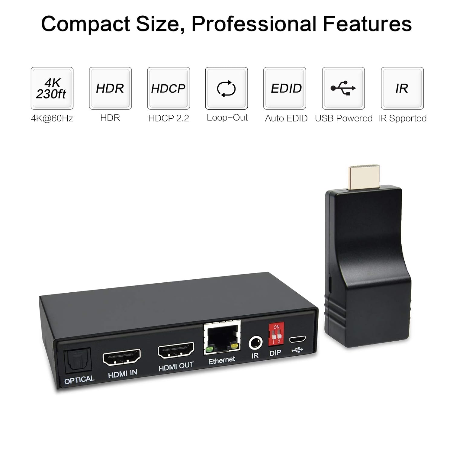DDMALL HDMI Extender with Local Loopout, Up to 70m at UHD 4K@60Hz over a CAT5e/CAT6 Cable, Supports IR, HDR, HDCP 2.2/1.4 - Image 3