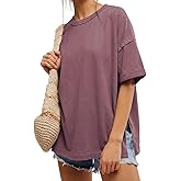EXLURA Womens Summer Oversized T Shirts 2026 Casual Short Sleeve Loose Maternity Tops Crewneck Tunic Plus Gym Workout Top