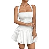 SOLY HUX Women's Bubble Mini Dress Y2K Halter Backless Club Party Graduation Short Dresses with Shorts Underneath