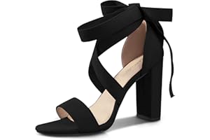 CARCUUME Strappy Heels for Women Chunky Heels High Heeled Sandals with Lace Up Fahsion Casual Nude Block Heel Sandals