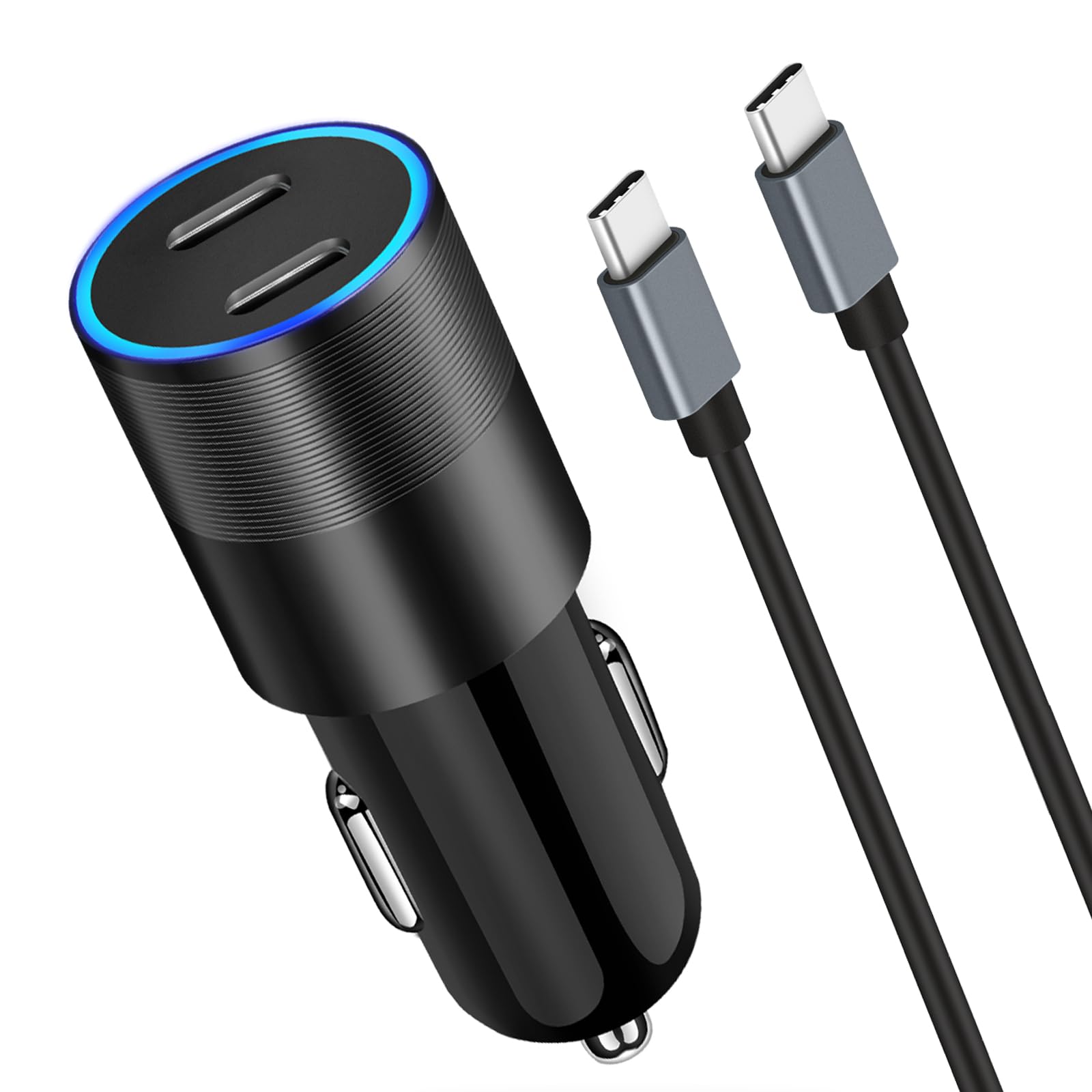 60W Fast USB C Car Charger, Dual 30W PD 3.0 Charging Port Cigarette Lighter Adapter for iPhone 17 Pro Max 16 15, iPad, Google Pixel 10 9, Samsung Galaxy S26 S25, Android Phone with 3.3ft Type C Cable