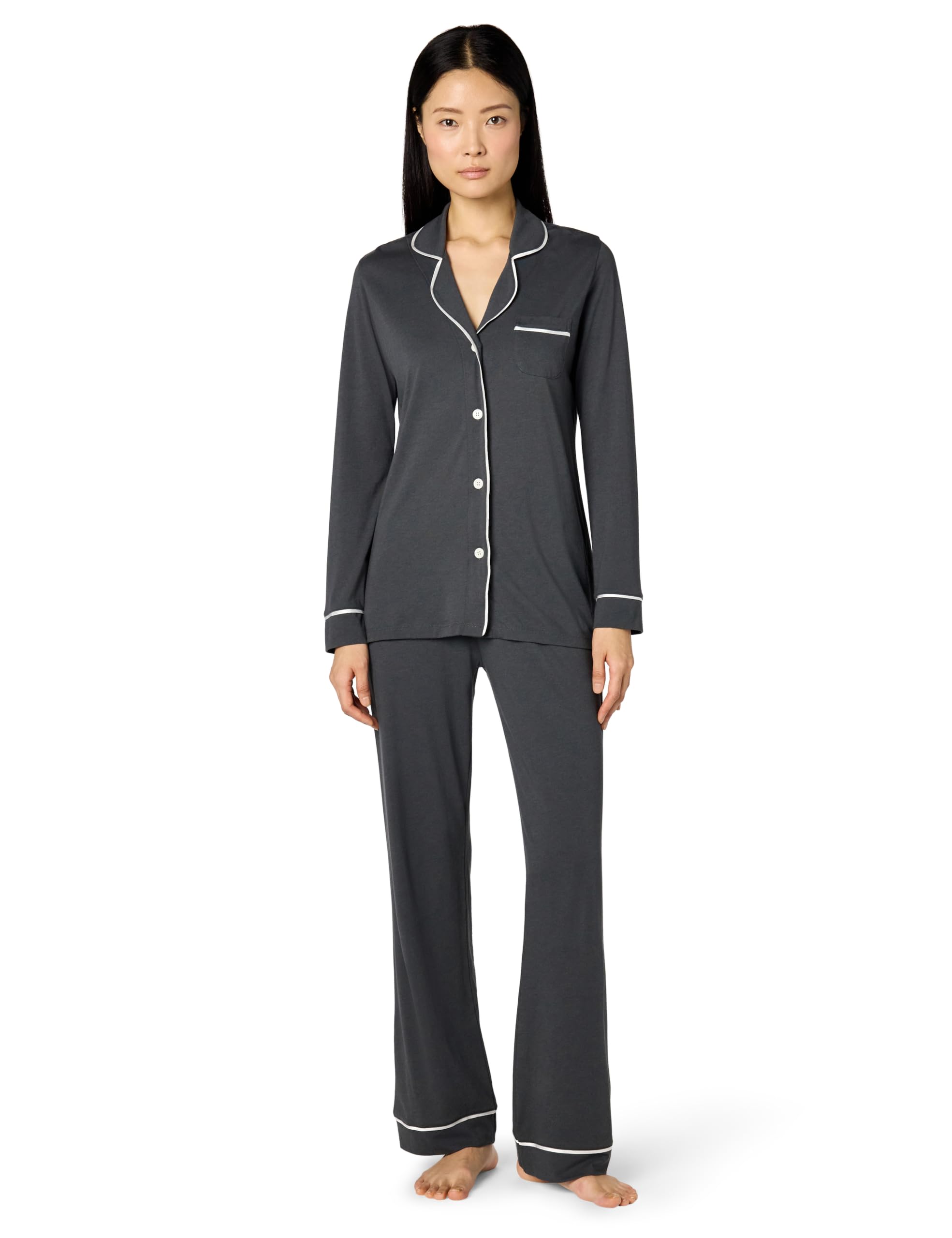 Cosabella Women’s Bella Long Sleeve Top & Pant PJ Set, Anthracite/Ivory, Grey, XL