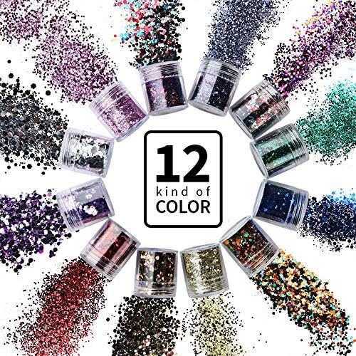 12 Colors Chunky Glitter Nail Sequins Iridescent Flakes Colorful Mixed Paillette Face Body Hair Nail Art mermaid Makeup(color4)
