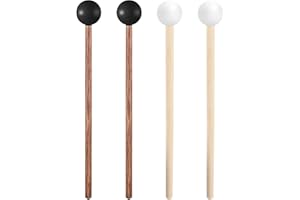 PSYQTSUARY 4 Pcs Steel Tongue Drum Mallets, Xylophone Mallet, Glockenspiel Mallets, 5.6 in Rubber Percussion Mallet, Children's Rubber Drumsticks, Wooden Percussion Sticks, Black & White