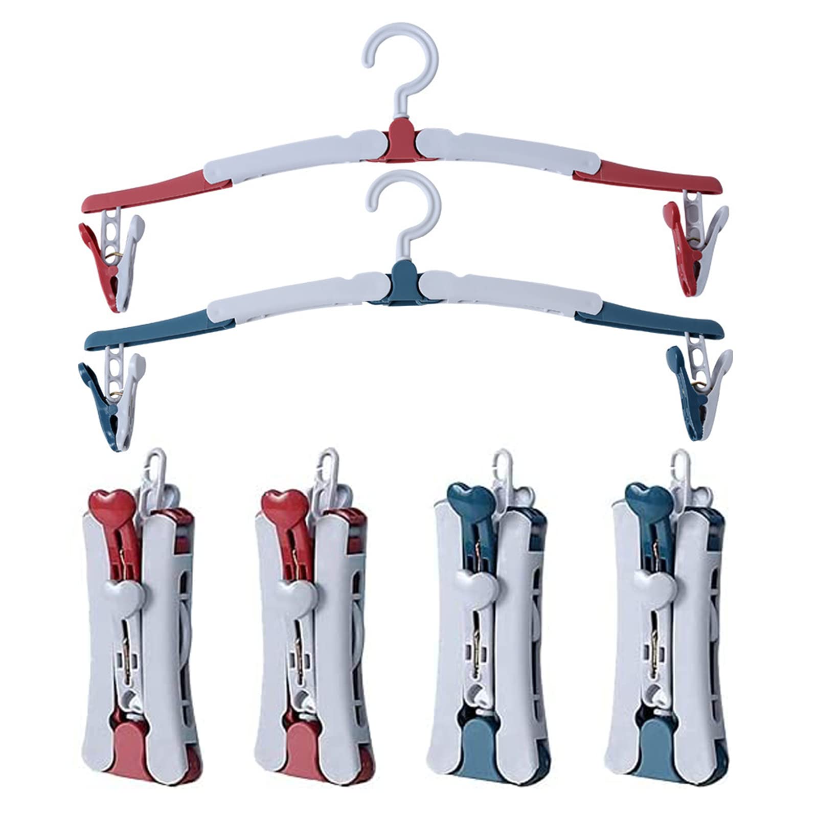 Tsyoow Folding Clothes Hangers with Clips, 360 Degree Rotating Hook, Portable for Travel Outdoor Camping, Assorted Color (Pack of 6)