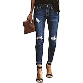 Allimy Women's High Rise Skinny Stretch Ripped Jeans High Waisted Destroyed Denim Pants