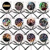 Avengers Infinity War Movie Lollipops Party Favors Supplies Decorations Lollipops with Black Ribbon Bows Party Favors -12 pcs
