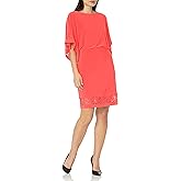 Jessica Howard Womens Lace Trim Knit Mini Dress – Boat Neck Elbow Sleeve Desk to Dinner