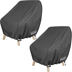 ULTCOVER Waterproof Patio Chair Cover – Outdoor Lounge Deep Seat Single Chair Cover 2 Pack Fits Up to 32L x 34W x 32H inches, Black