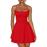 Kaximil Women's Sexy Ruffle Mini Dress Spaghetti Strap Ruched Corset Party Club Short Dresses