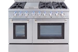 Thor Kitchen HRG4808U 48" Griddle Gas Range with 6 Burners and Double 4.2 cu.Ft and 2.5 cu, ft Oven Capacity Stainless Steel