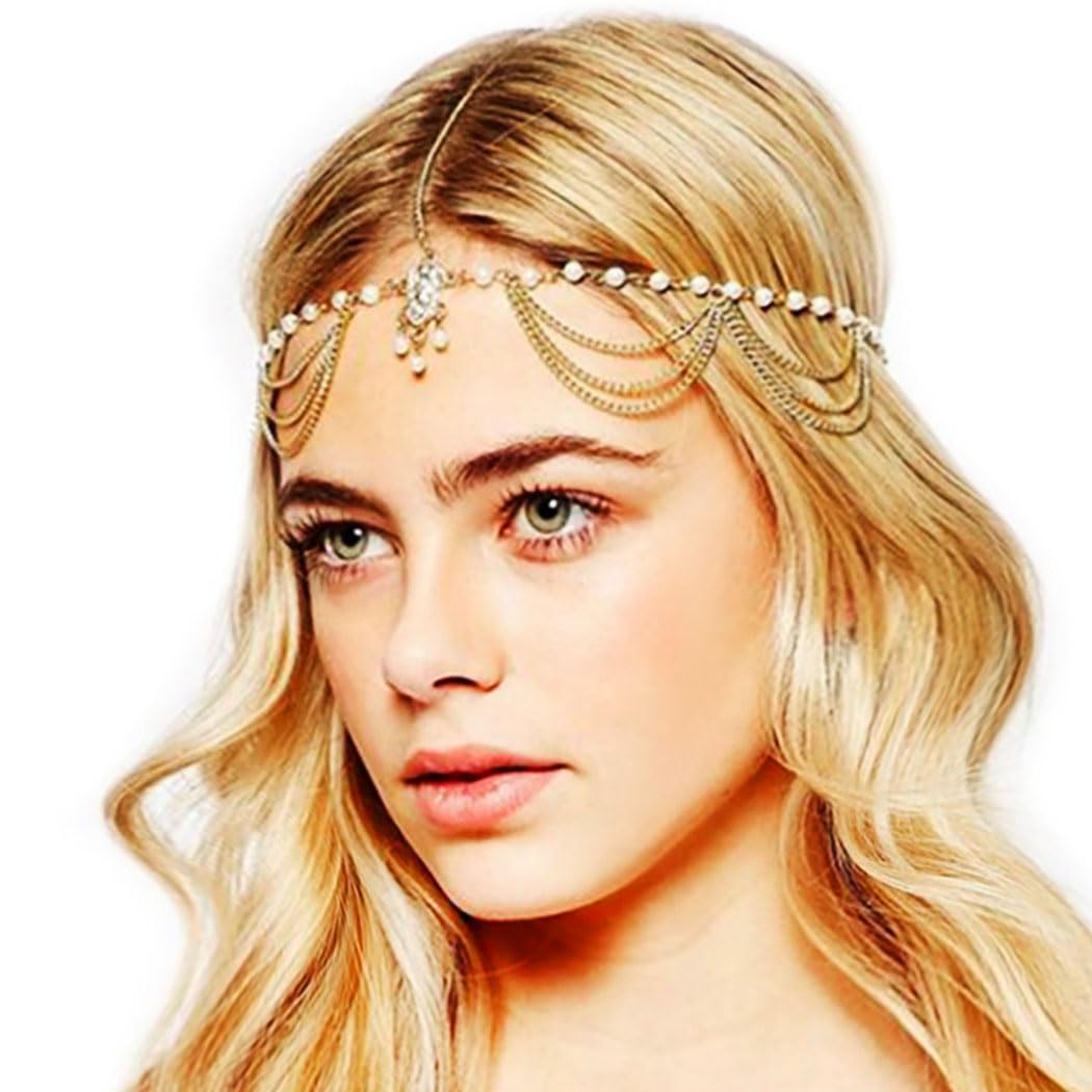 Jovono Boho Gold Head Chain Headband Hair Jewellery Accessories for Women
