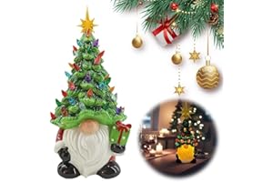 Lighted Christmas Gnomes Decorations, 8 Inch Faceless Old Man Ceramic Christmas Tree, Small Mini Prelit Xmas Holiday Decor fo