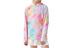 BELEROY Girls Long Sleeve Shirts Thumbholes Kids UPF 50+ Sun Shirt Lightweight Athletic Hoodies with Pocket