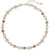 Pearl Choker Necklaces for Women,Gold Choker with Crystal Flower,Vintage Necklace Gift Dainty Pearl Statement Necklace for Women