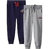 LOKTARC 2 Pack Boys Drawstring Sweatpants Cute Pattern Cotton Sport Jogger Pants