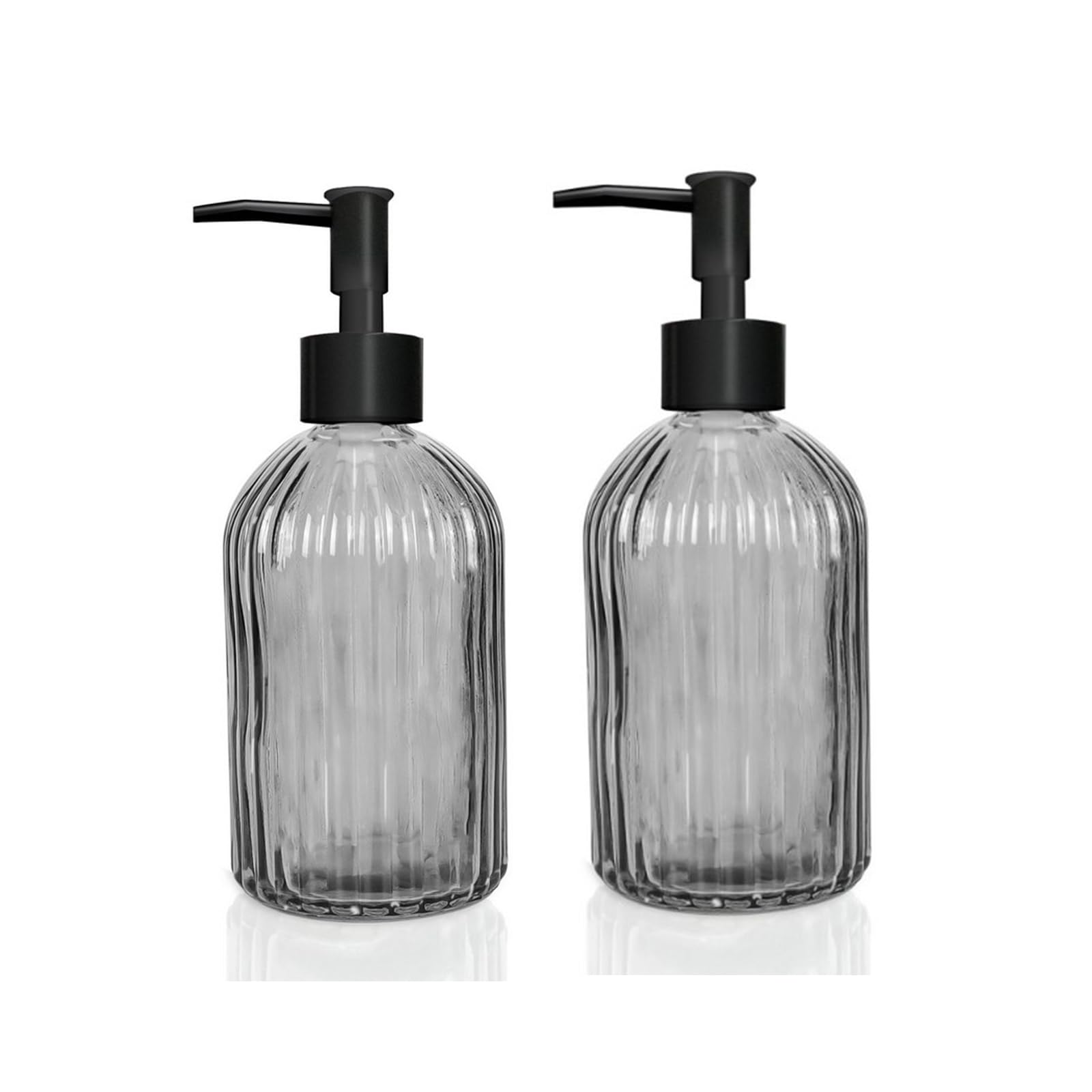 2 Pack Glass Soap Dispensers, 400 ML/14Oz Pump Bottle Dispenser, Refillable Hand Soap Dispenser Bottle for Kitchen, Bathroom, Laundry Room (2 PCS Grey) — image 1