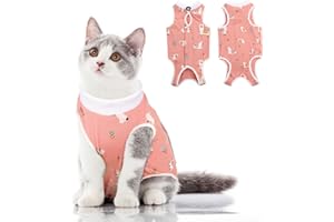 SUNFURA Cat Recovery Suit, Kitten Surgical Full Bodysuit for Abdominal Wound Protector Anti Licking After Surgery, Professional Bandages Cone E-Collar Alternative for Small Male & Female Pets