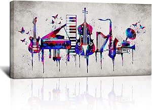 KLVOS Large Music Wall Art Piano Guitar Violin Saxophone Abstract Music Canvas Picture Prints Vintage Artwork Gift for Music Lover Fashion Music Room Home Wall Decor Ready to Hang 24x48inch