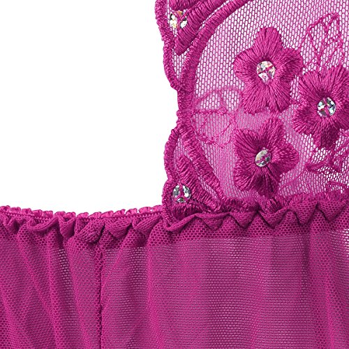 DotVol Women Plus Size Lingerie Vintage Lace Sparkly Sequin Transparent Babydoll Sleepwear(US L/Tag XL, Rose Red) - Thumbnail 4