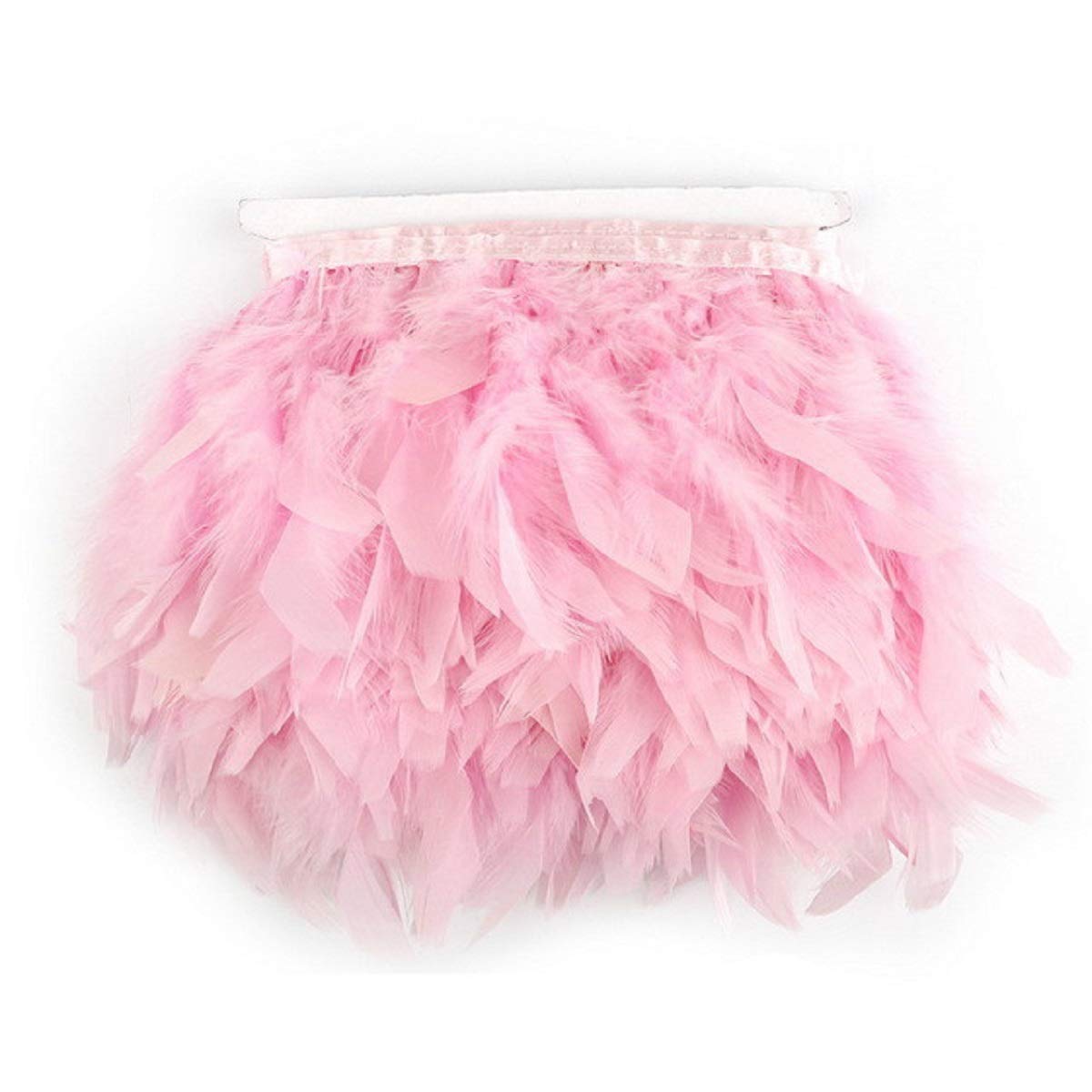 Yalulu 2 Meter Natural Feather Fringe Trim Ribbon 10-15cm for Wedding Skirt/Dress/Clothes Decoration DIY Party Craft (Pink)