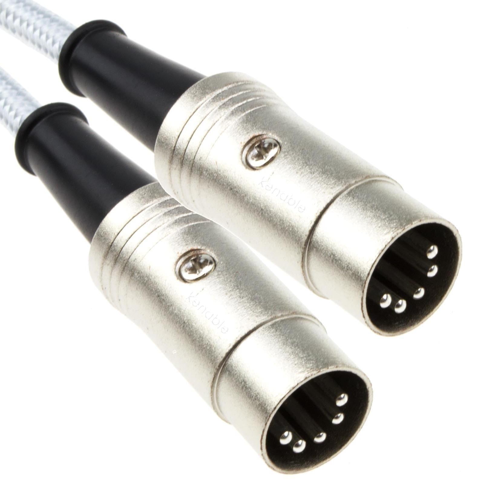 kenable Professional MIDI Cable 5 Pin DIN Fully Wired Braided Shielded Audio Lead for Keyboards Synthesisers Sound Modules Recording Studios 3m White