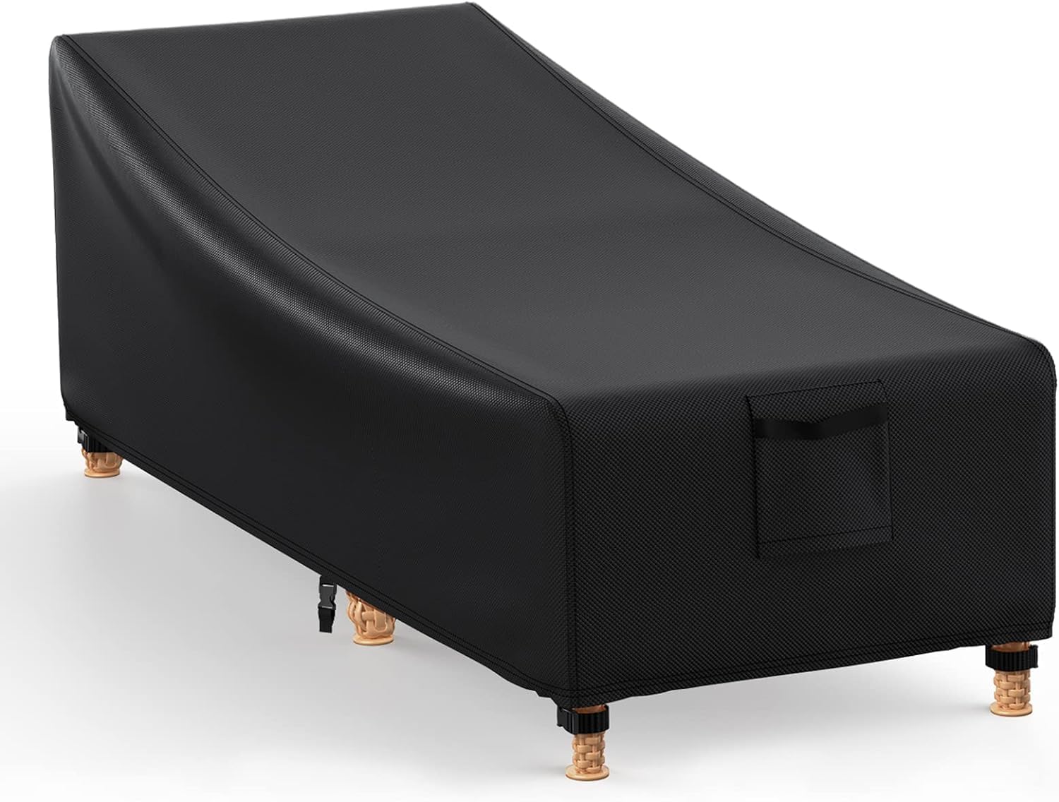 Generic Patio Lounge Chair Cover, Black, Water Resistant, Polyester, Drawstring and Buckles, 200x75x40/70 cm