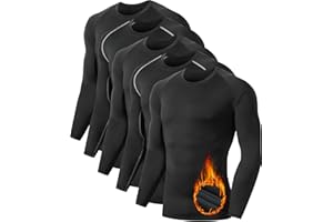 TELALEO 5 or 4 Pack Men's Thermal Compression Shirt Fleece Lined Long Sleeve Athletic Base Layer Cold Weather Gear Workout Top