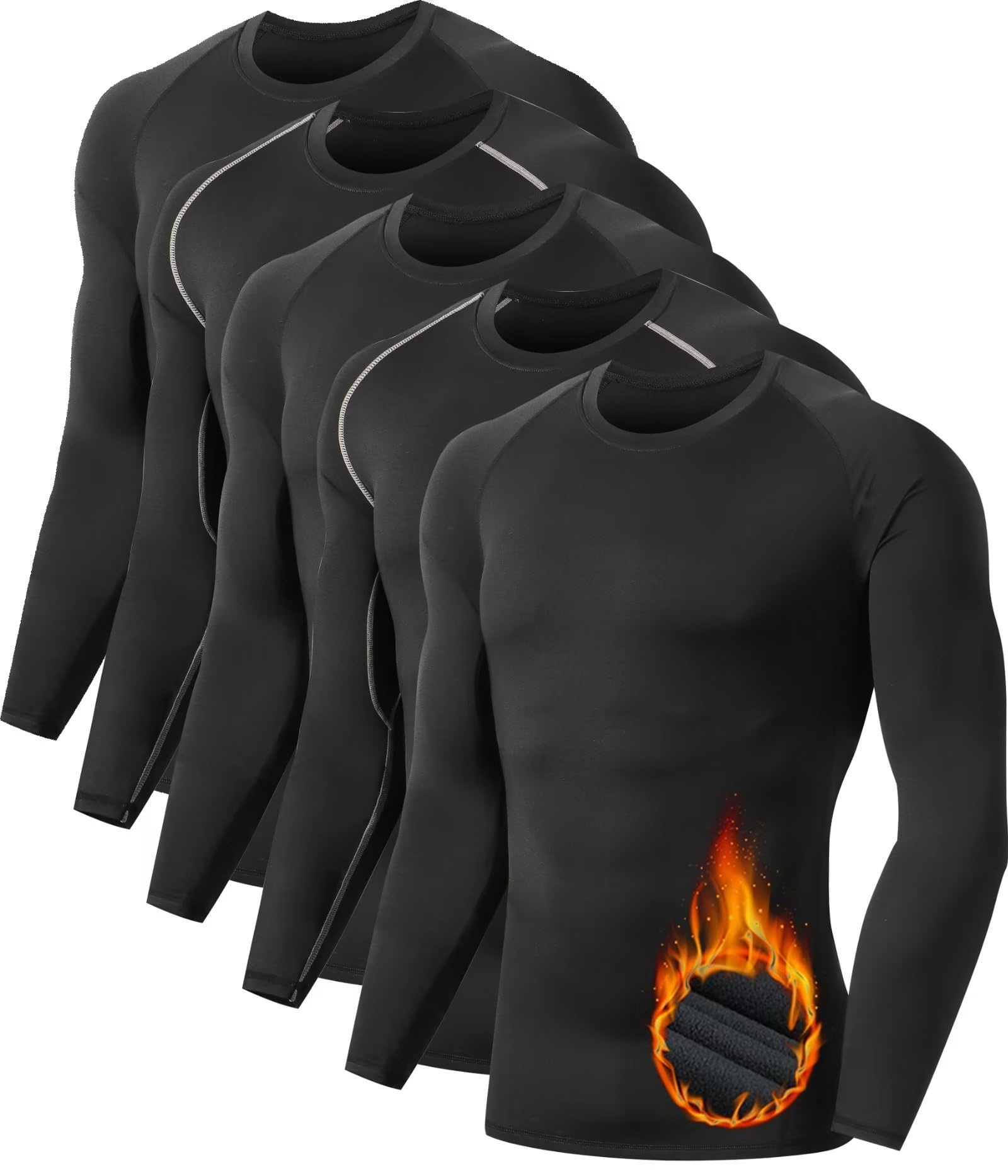 Photo 1 of TELALEO 5 Pack Men's Thermal Compression Shirt Long Sleeve Athletic Base Layer Top Winter Cold Gear Workout Running Hunting S