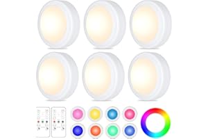 Yiliaw 6 Pack LED Puck Lights Remote Control 16 Color Changeable Under Cabinet Lights, Battery Operated Lights Night Light with Dimmer & Timmer for Closet Bedroom Kitchen, White