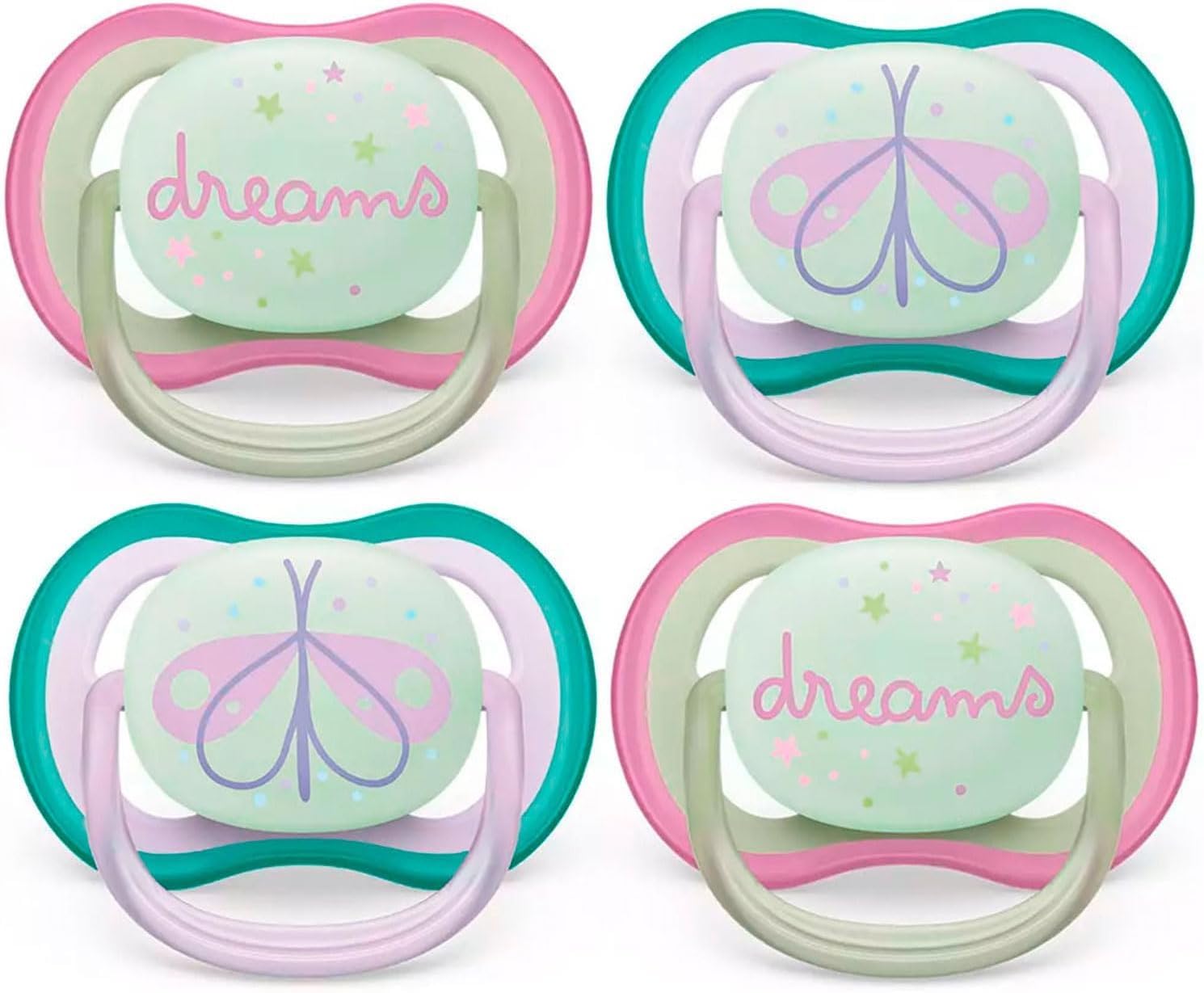 Philips Avent Ultra Air Night Soothers for 0-6 Months Babies - Pack of 4 - Includes Transport and Sterilisation Box