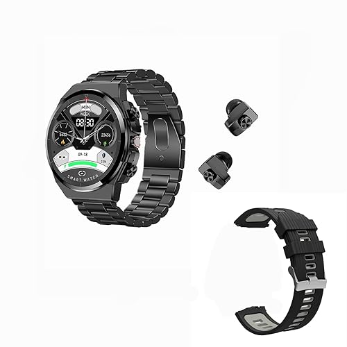 Tuanzi JM08 in Smart Watch with Earbuds Smartwatch TWS HiFi  Stereo Wireless Headset Combo Bluetooth Phone Call for Android iOS (Black 